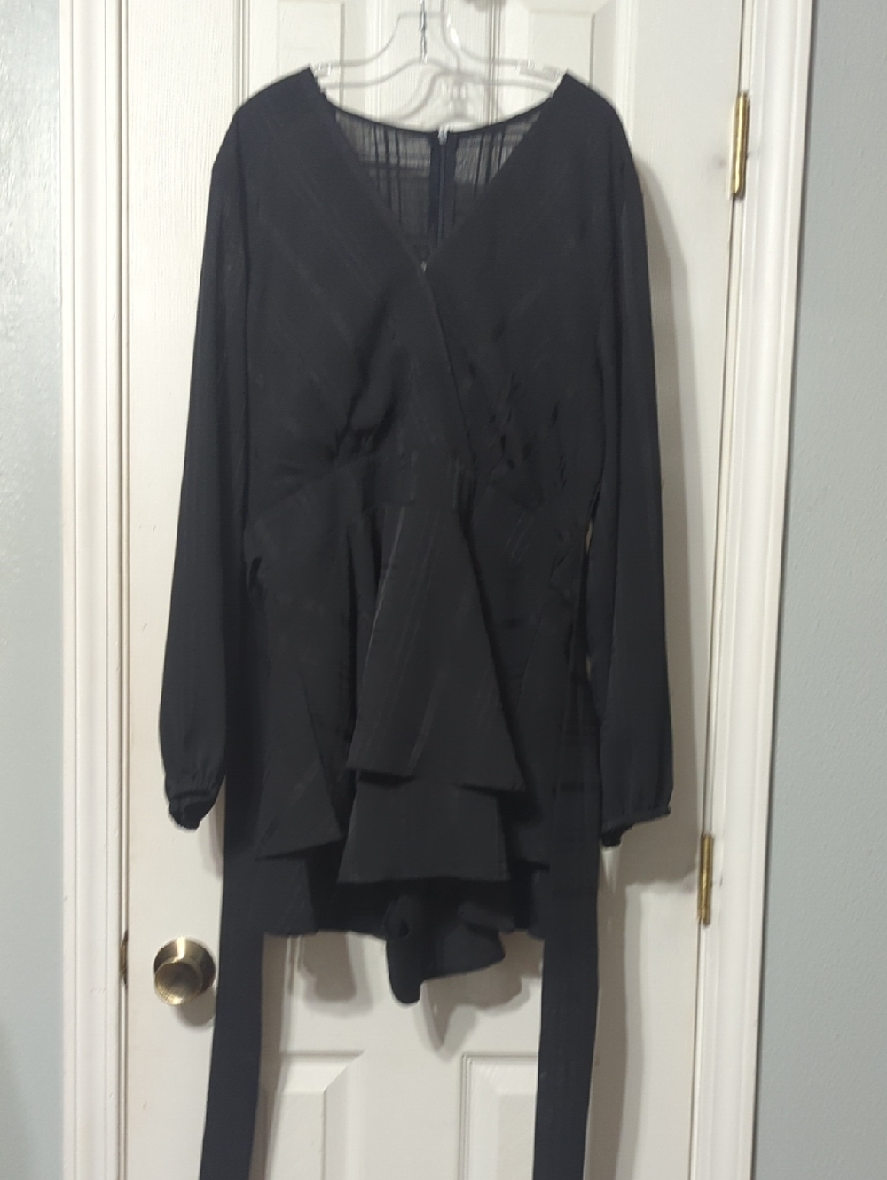 Black V-Neck Romper with Layered Peplum